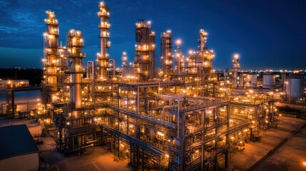 Illuminated petrochemical plant at night. (1)