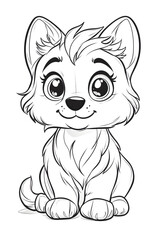 Adorable Cartoon Dog Character with Big Eyes and Fluffy Fur Sitting Cheerfully for Coloring drawing and coloring page for printable