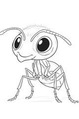 Cute Cartoon Illustration of an Ant with Big Eyes and Playful Expression in Black and White drawing and coloring page for printable