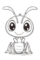 Playful Cartoon Ant Character with Big Eyes and a Cheerful Expression for Children's Art drawing and coloring page for printable