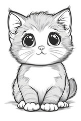 Cute and Adorable Cartoon Cat Illustration with Big Eyes and Fluffy Fur Ready to Charm Anyone Who Sees It. drawing and coloring page for printable