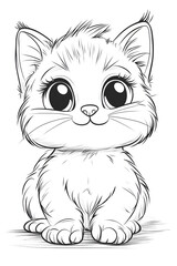 Adorable and Endearing Kitty Character Drawing for Children's Coloring Book Delight drawing and coloring page for printable