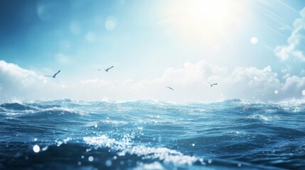 Birds Soaring Above the Ocean in Bright Sunlight