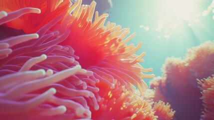 Obraz premium Blooming Anemones in Subtle Sunlight Underwater Scene