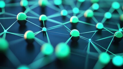 Abstract network connection; glowing spheres linked by lines.