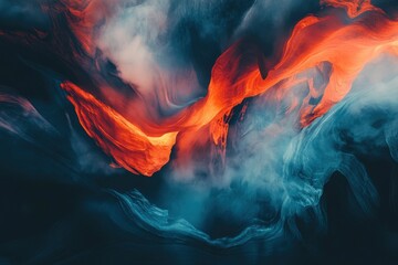 Fototapeta premium In the mesmerizing Antelope Canyon, an otherworldly landscape unfolds as vibrant red rock formations swirl and twist in perfect harmony with nature's palette. with light orange and dark blue hues