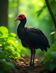 Obraz premium Black-necked Ibis: Serene Forest Portrait, Lush Green Setting