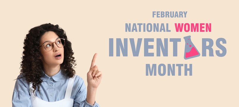 Banner for National Women Inventors Month with young woman