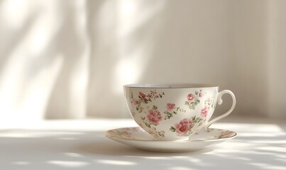 a vintage floral China tea cup, Generative AI 