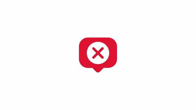 Red speech bubble with a white cross indicates rejection. Suitable for conveying messages of rejection, rejection or disapproval