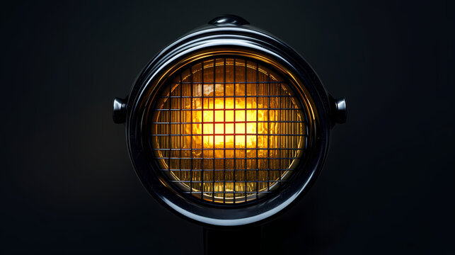 Vintage round headlight with yellow glass and metal grid. Shadowlight. Illustration