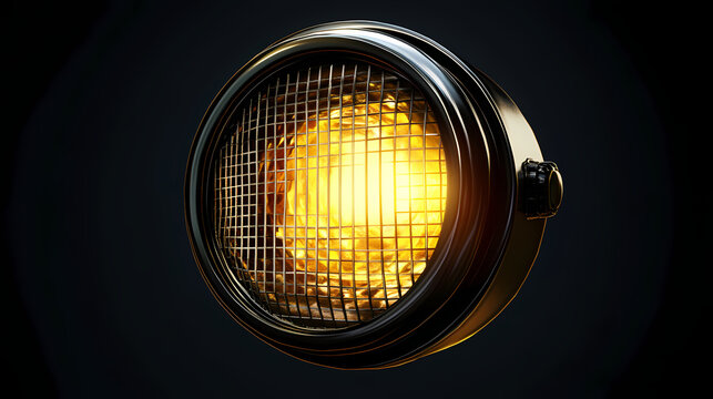 Vintage round headlight with yellow glass and metal grid. Shadowlight. Illustration