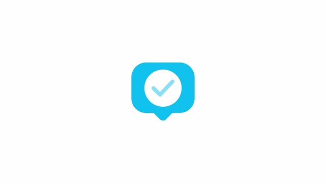 Blue speech bubble with white checkmark suitable for presentations, social media posts, websites, or online communication designs needing affirmation symbols.