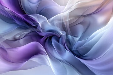 Fototapeta premium Abstract art showcasing flowing, translucent fabrics in shades of purple, blue, and white.