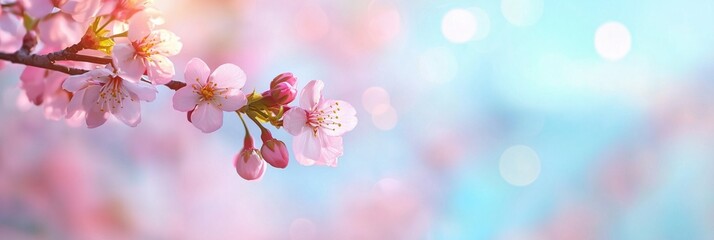 A fresh spring blue sunny sky background with blurred warm sunny glow. Defocused. background,