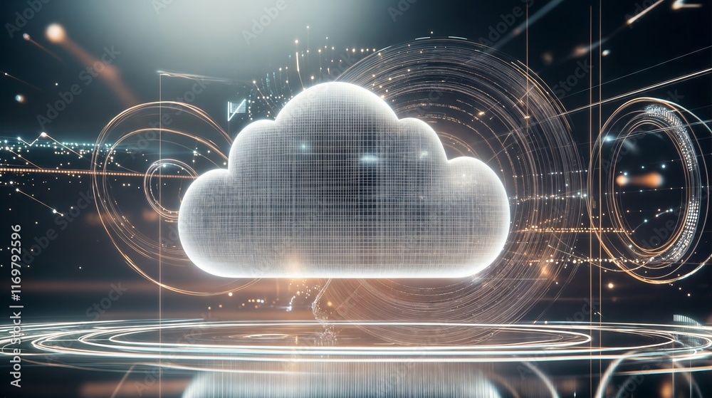 Poster cloud computing technology connecting global networks and data storage