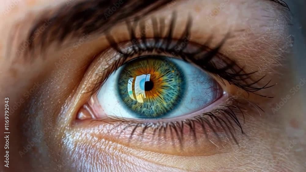 Poster this close-up reveals a stunning human eye featuring a vibrant, multi-colored iris and detailed patt
