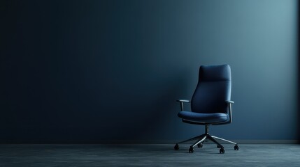 A 3D rendering depicting an office chair in front of a blank search bar, symbolizing the process of searching for a new job opportunity.