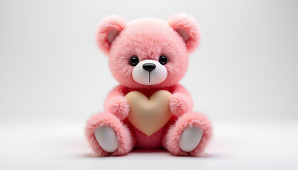 Pink Teddy Bear Holding Brown Heart - Valentine's 