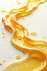 Golden honey stream, thick texture, white backdrop, liquid honey, sticky