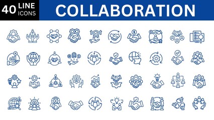 collaboration line icon set.
