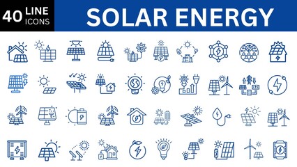 Solar Energy line Icons set. efficiency, solar panel, renewable energy. Editable stroke