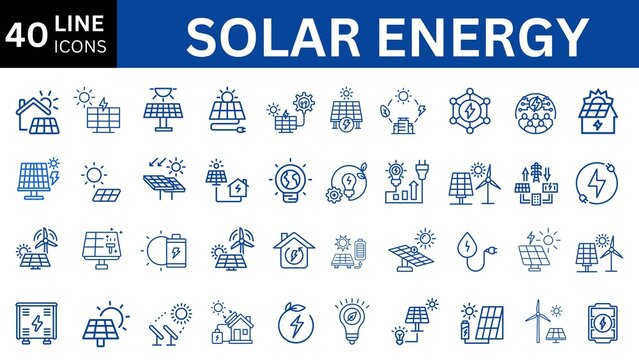 Solar Energy line Icons set. efficiency, solar panel, renewable energy. Editable stroke