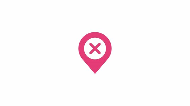 A pink map pin icon with a red cross inside indicating removal or cancellation of a location.