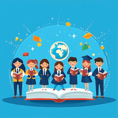International Education Day Concept – Students Learning with Globe and Open Book