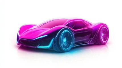 Naklejka premium Futuristic pink and blue sports car on white background.