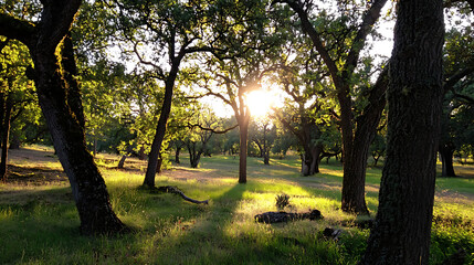Fototapeta premium A forest with trees and grass. generated using AI