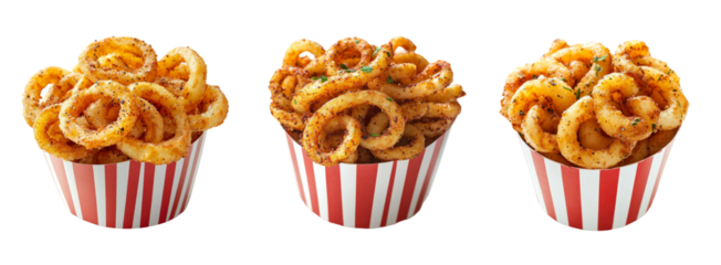Fresh and Crispy Onion Rings in Red Striped Cups