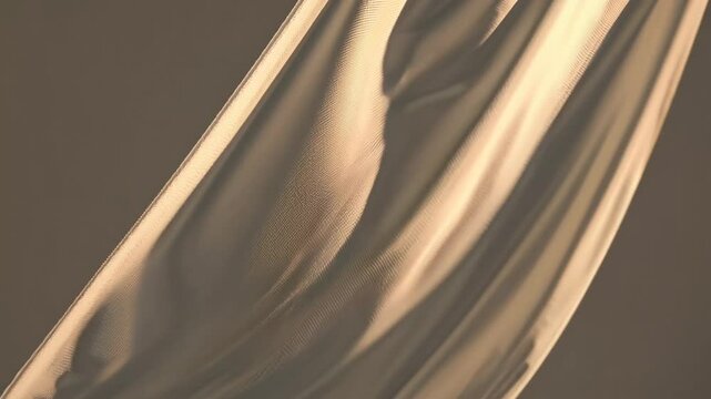 Flowing beige fabric against brown background, elegance and grace concept