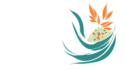 Fototapeta premium A stylized graphic representing a bowl of food with leaves and herbs.