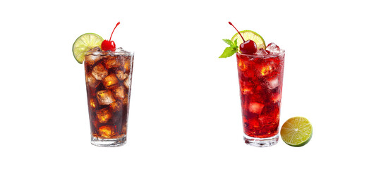 Refreshing Drinks with Lime and Cherry Garnish