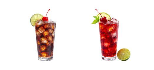 Refreshing Drinks with Lime and Cherry Garnish