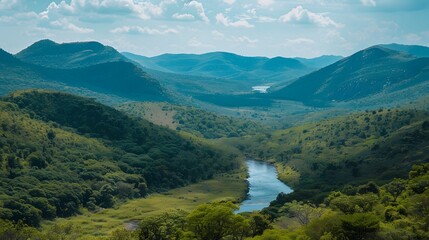 Fototapeta premium Stunning mountain landscape with a river in the background Green environment