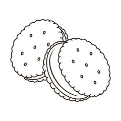 Milk biscuit sandwiches filled with cream. Thin line illustration.