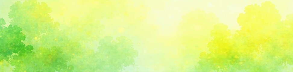 Fototapeta premium Soft yellow and green watercolor background with subtle texture , blooming flowers, green