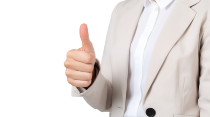 a smart women giving thumb up isolated transparent background