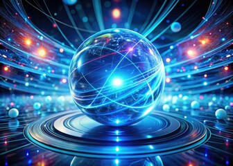 Obraz premium Blue nebula swirls within a glowing sphere, futuristic digital art, deep focus.