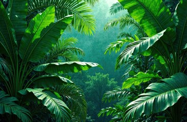 Lush tropical foliage frames a serene path through the rainforest under soft sunlight