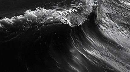 Dramatic black and white close-up of an ocean wave, showcasing texture and movement.