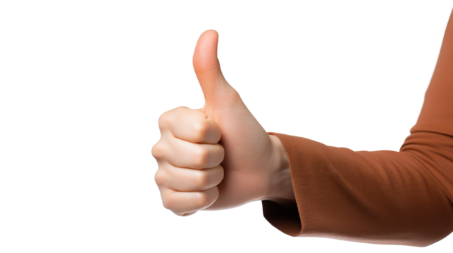 a smart women giving thumb up isolated transparent background