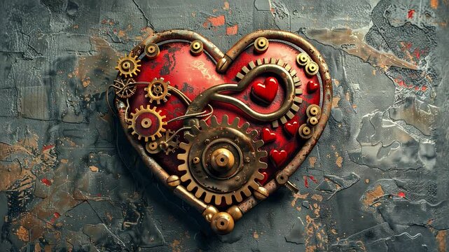 This Intricate heart made of gears and metals emphasizes romance and creativity for Valentines Day.
