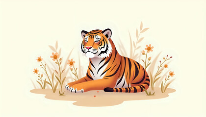 Obraz premium art of a tiger sitting in the grass