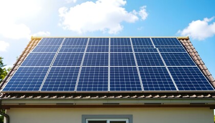 Naklejka premium Residential Solar Panel Installation on a Roof under a Sunny Sky