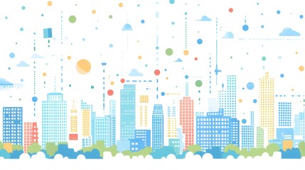 Fototapeta premium The concept of a smart city is illustrated by a cityscape with connected dots