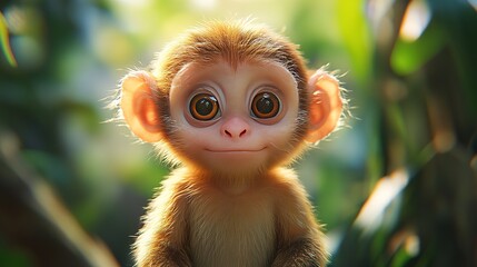 Fototapeta premium Playful baby monkey in lush jungle wildlife photography natural habitat close-up perspective