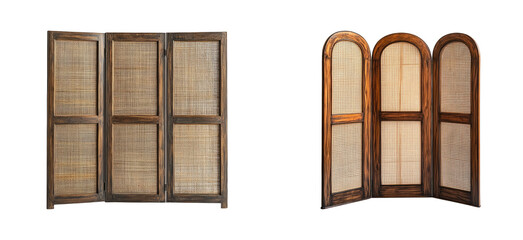 Wooden Room Divider with Arched Panels on Transparent Background